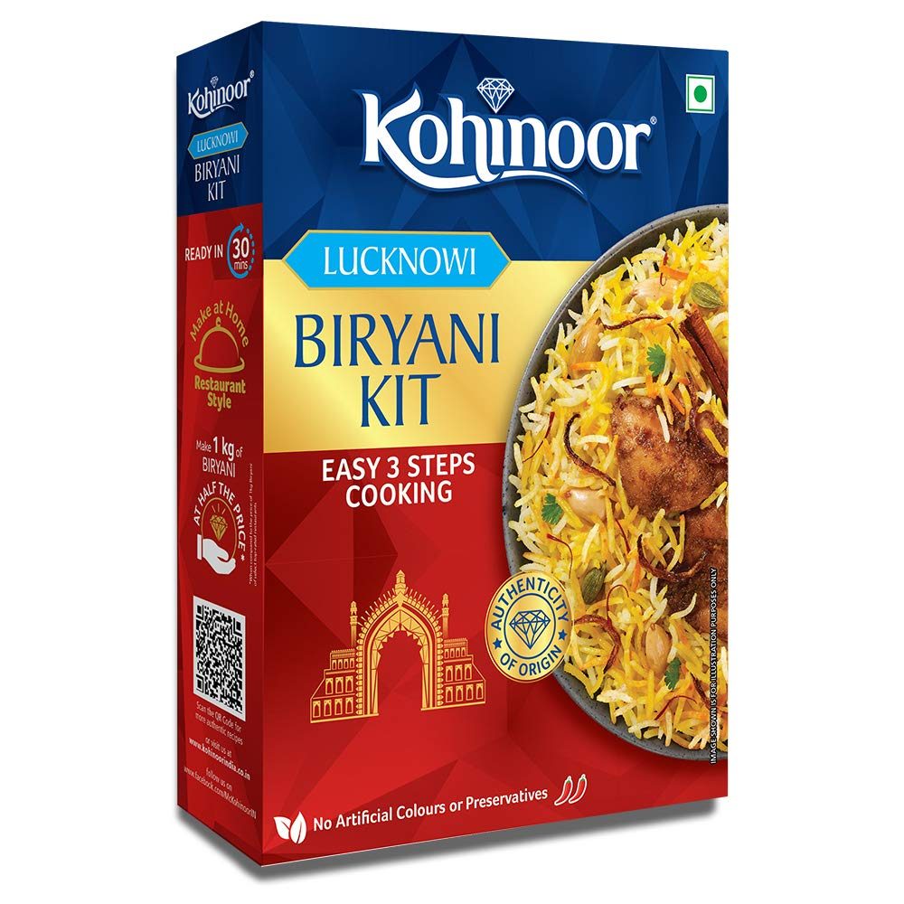 Kohinoor Authentic Basmati Biryani Kit, Hyderabadi | Easy 3-Step Recipe | Ready To Cook Biryani, 339g