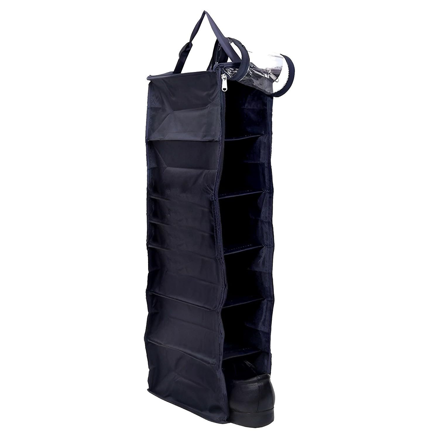 Kuber Industries Non-Woven 6 Shelf Hanging Shoes Organizer | Non Woven Foldable Closet Organizer | Wardrobe Organizer With Side Pocket | Black