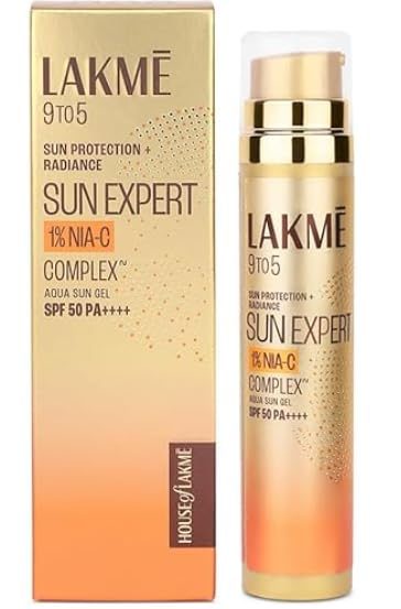 LAKMÃ Sun Expert 1% Nia C water-light Sunscreen gel SPF 50 Pa++++ Best for Oily Skin | Even toned & Glowing Skin |Helps reduce pigmentation | UVA/B Protection, No White Cast 56G