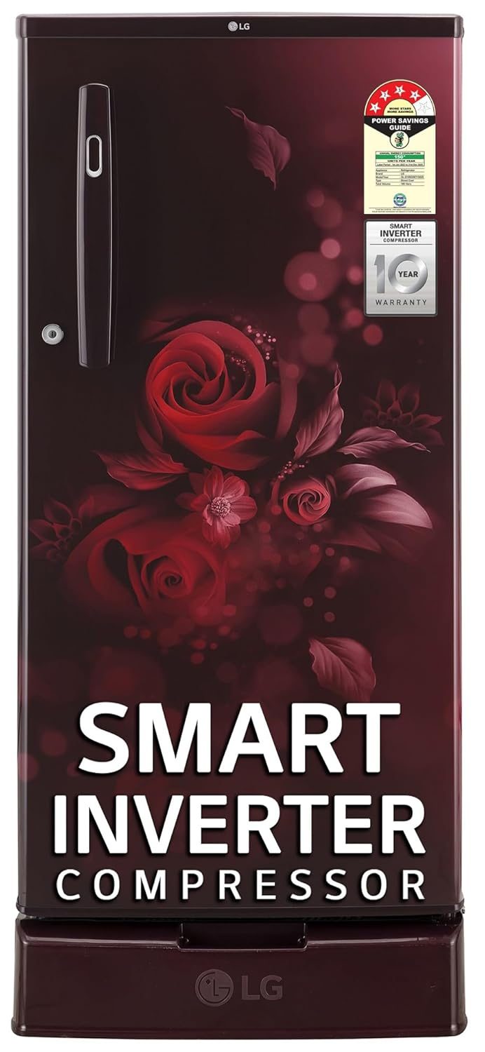 LG 185 L 4 Star Inverter Direct-Cool Single Door Refrigerator (GL-D199OSEY, Scarlet Euphoria, Base stand with drawer)