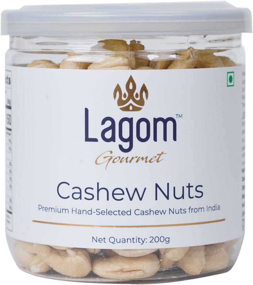 Lagom Gourmet Cashew Nuts 200g | All Natural | No Preservatives | No Additives | Gluten Free | Vegan | Plant Based | Non GMO | Nuts | Dry Fruits | W320 Grade
