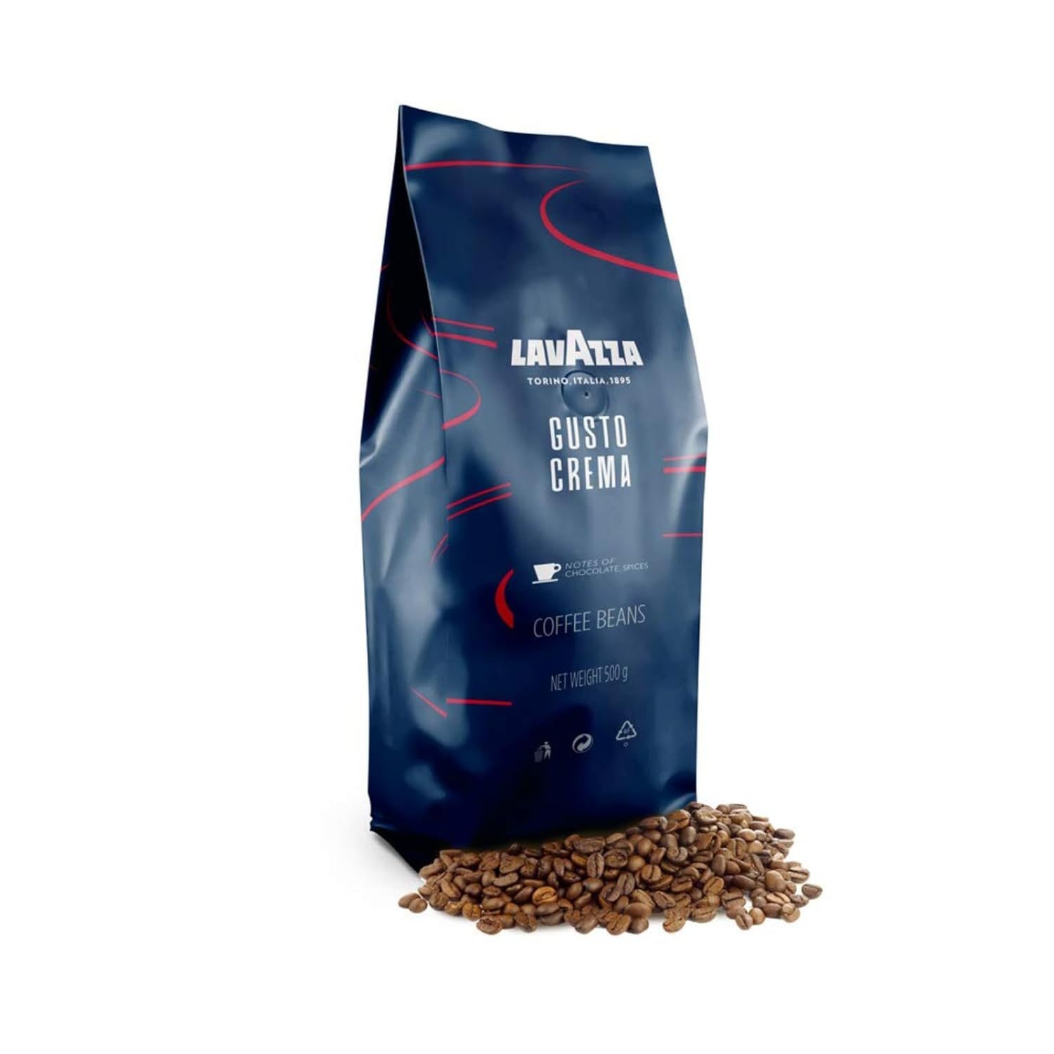 Lavazza Gusto Crema, Roasted Coffee Beans, 500g with Medium Dark Roast