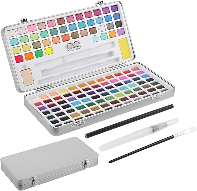 Levin Solid Pigment Watercolor Paints Set With Water Color Portable Brush Pen Professional Painting Art Supplies Metal Box (128 colors)