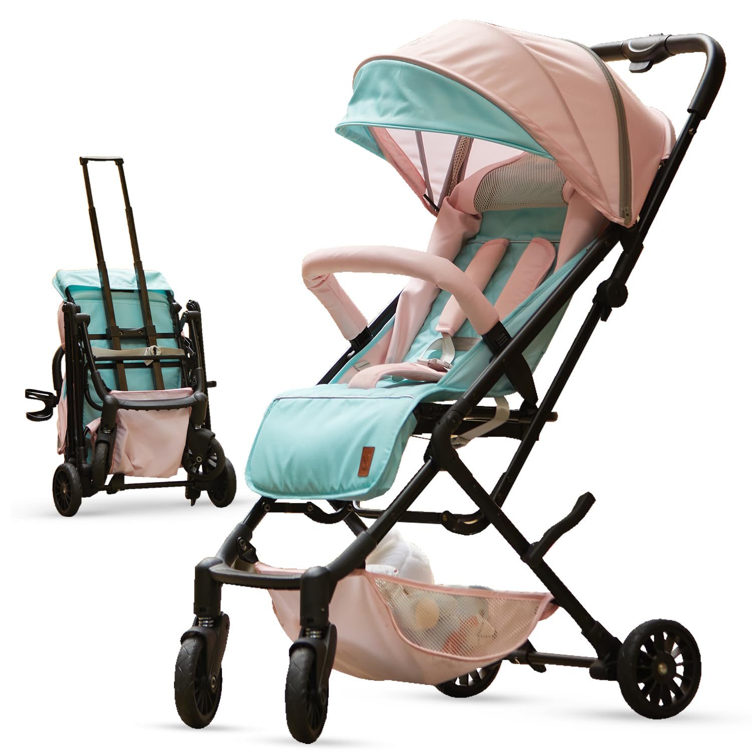 Lifelong Cuppy Newborn/Toddler/Baby Stroller 0 to 3 Years -One Hand Foldable – Extra Washable Cushion – Lightweight Pram- 5 Point Safety Harness, 360° Smooth Wheel, Cup Holder & Mosquito Net, Pink