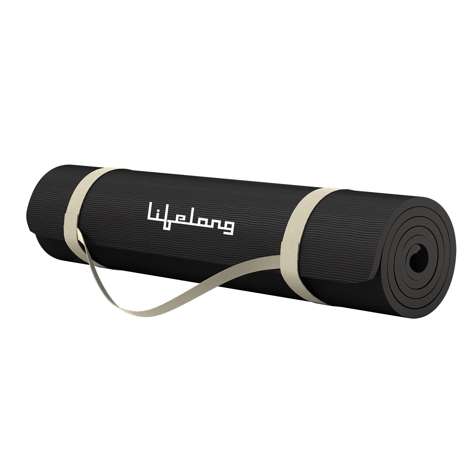 Lifelong Yoga mat for Women & Men EVA Material 4mm Black Anti Slip for Gym Workout