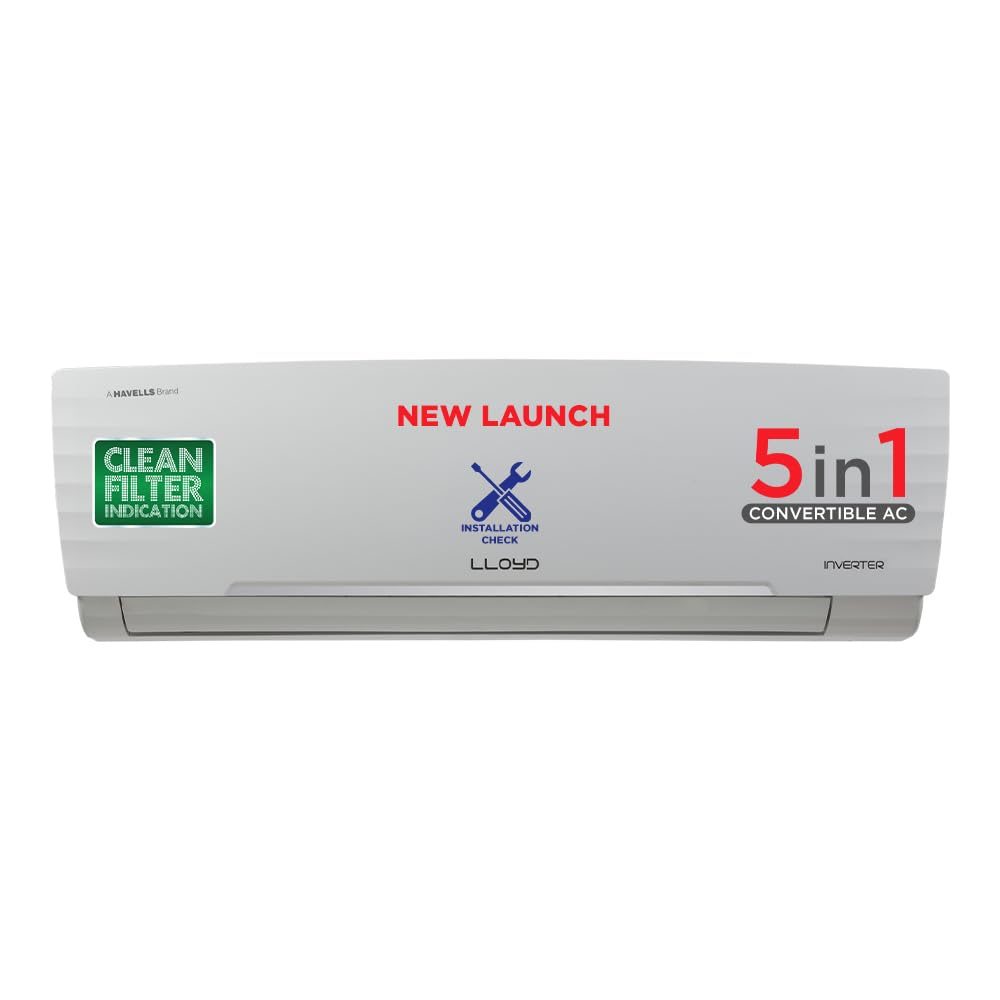 Lloyd 1 Ton 5 Star Inverter Split AC (5 in 1 Convertible, 100% Copper, Anti-Viral + PM 2.5 Filter, White with Graphic Design, GLS12I5FWBEV)