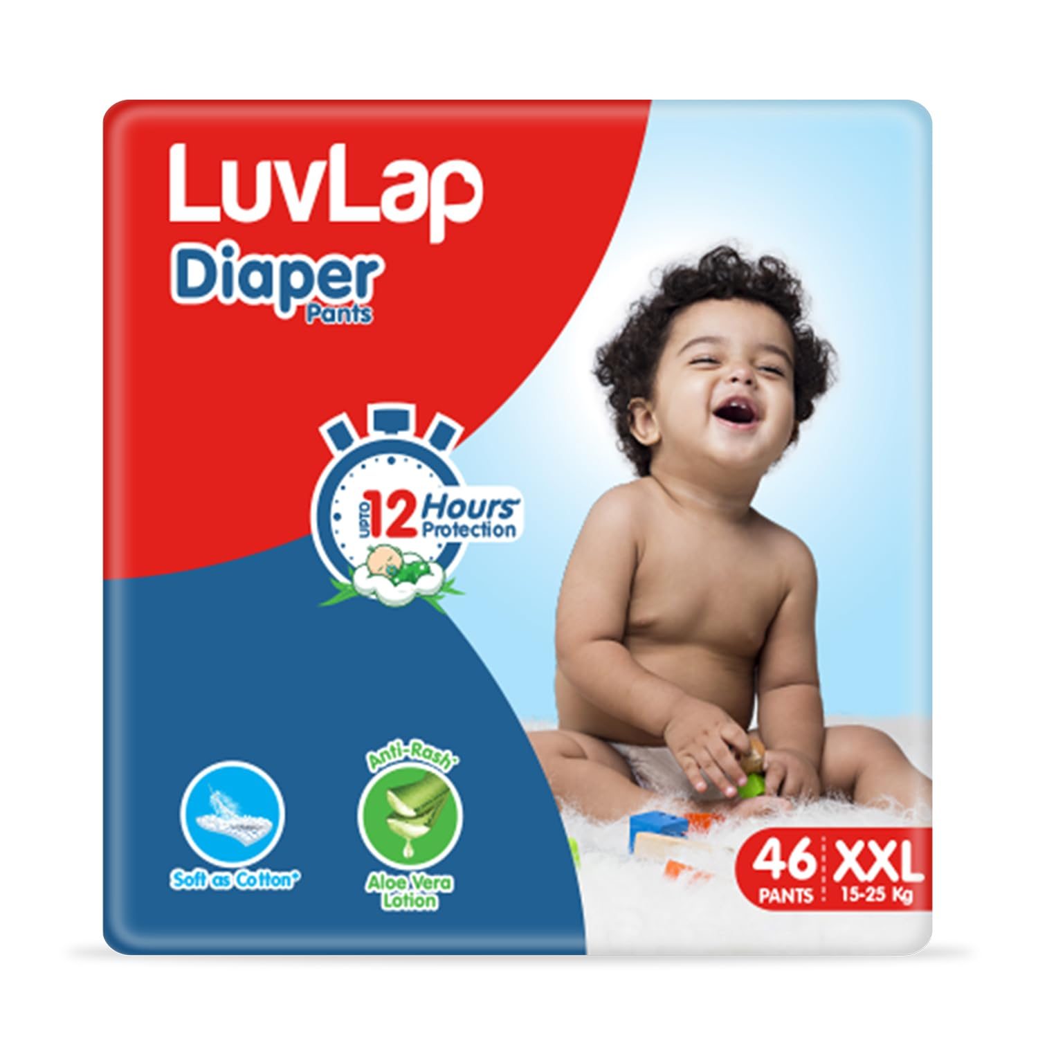 LuvLap Diaper Pants XXL, 15-25kg, 46 Count, Baby Diaper Pants, with Aloe Vera Lotion for Rash Protection, upto 12 Hour protection