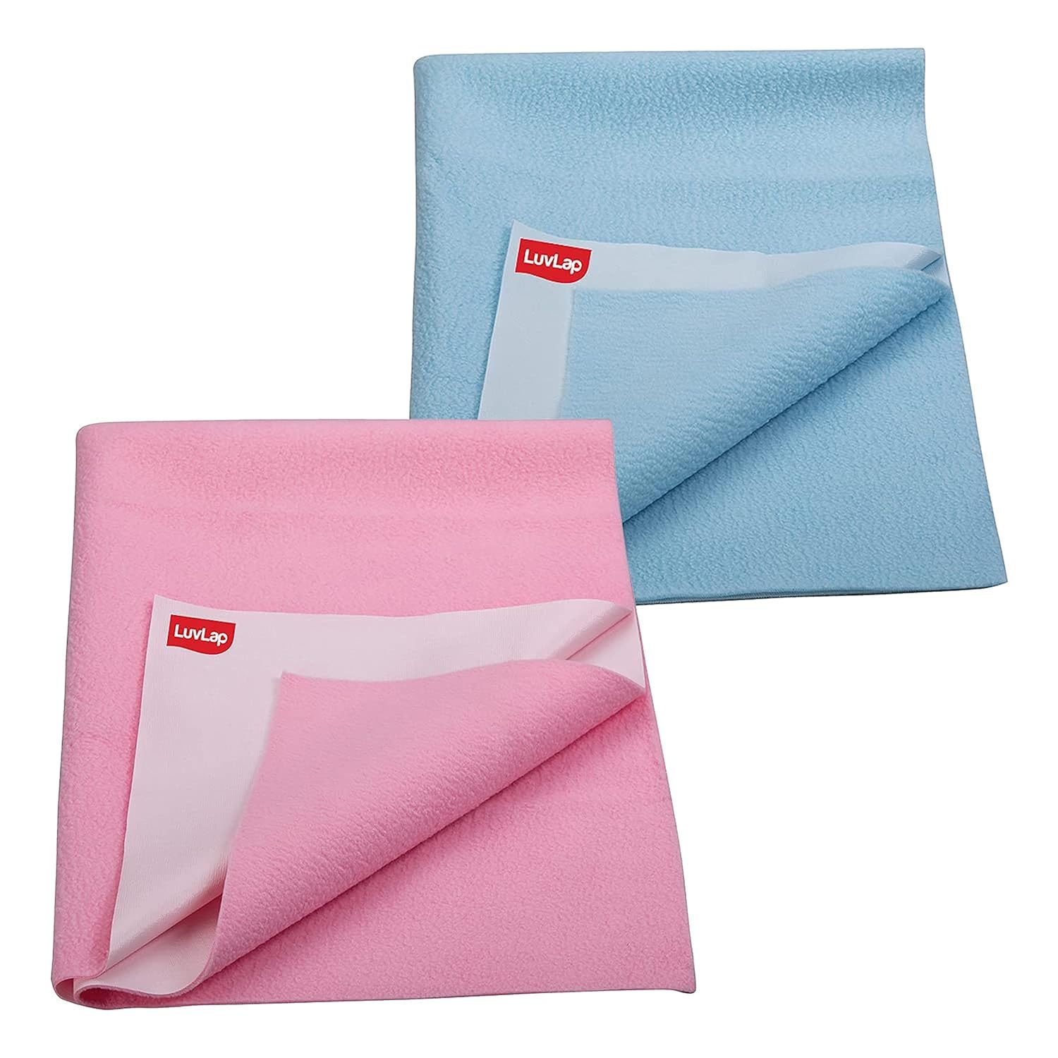 LuvLap Instadry Anti-Piling Fleece Extra Absorbent Quick Dry Sheet for baby, Baby Bed Protector, Waterproof baby sheet, Small size 70x100cm, Pack of 2, Sky Blue & Baby Pink