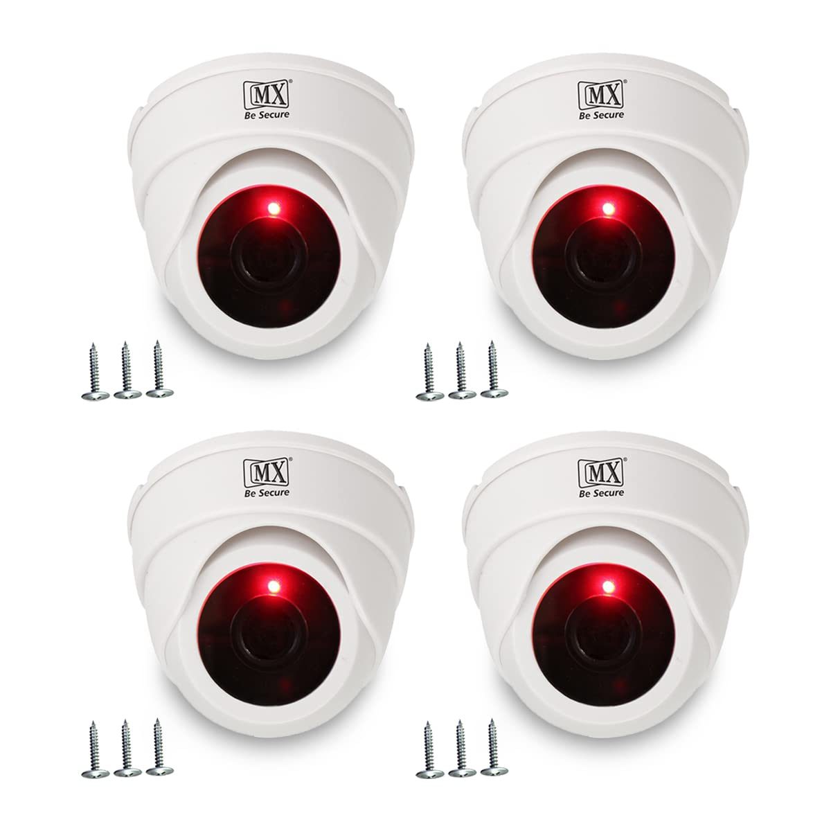 MX Dummy CCTV Camera/Dummy CCTV Dome Camera (Fake Camera No Audio/No Video) with Battery Operated Red Led Light is Ideal for Home, Office. (PACKOF4)