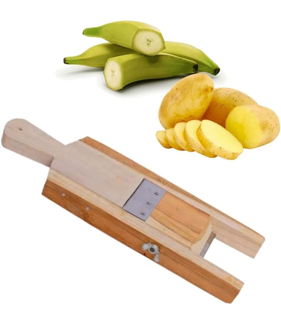 Madurai Famous Multifunctional Vegetable Slicer, Banana Potato Chips in Pantry Cutter Handheld Wooden Chips with Wooden Vegetable Slicer | Chopper, Grater, Slicer Tool for every kitchen (Small)