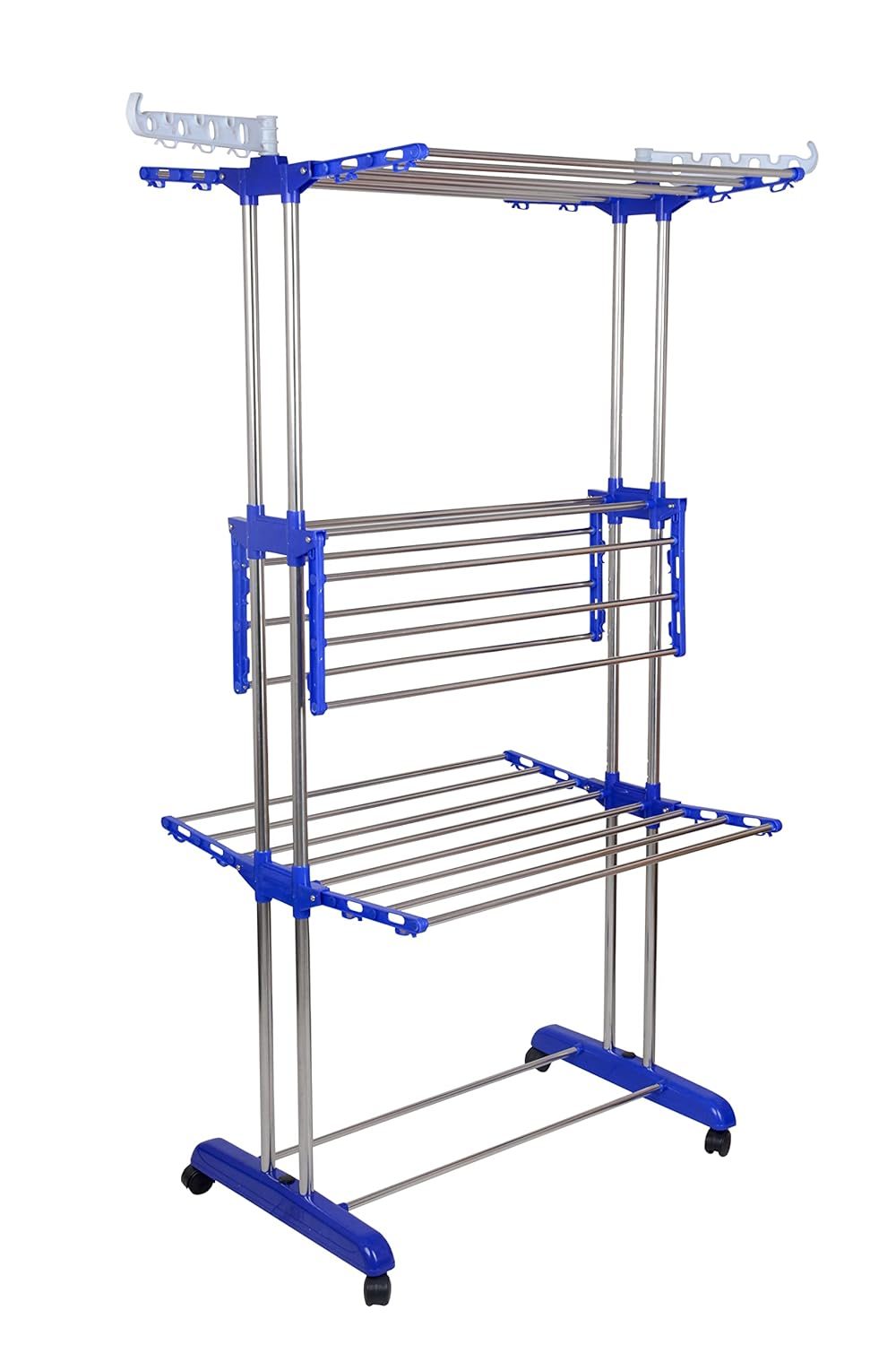 Mega Clothing Stand | Stylish Garment Stand | Hanging Rack | Clothes Hanger for Balcony & Bedroom | 3-Tier Folding Clothes Rail Clothes Horses Drying Rack (Royal Blue)