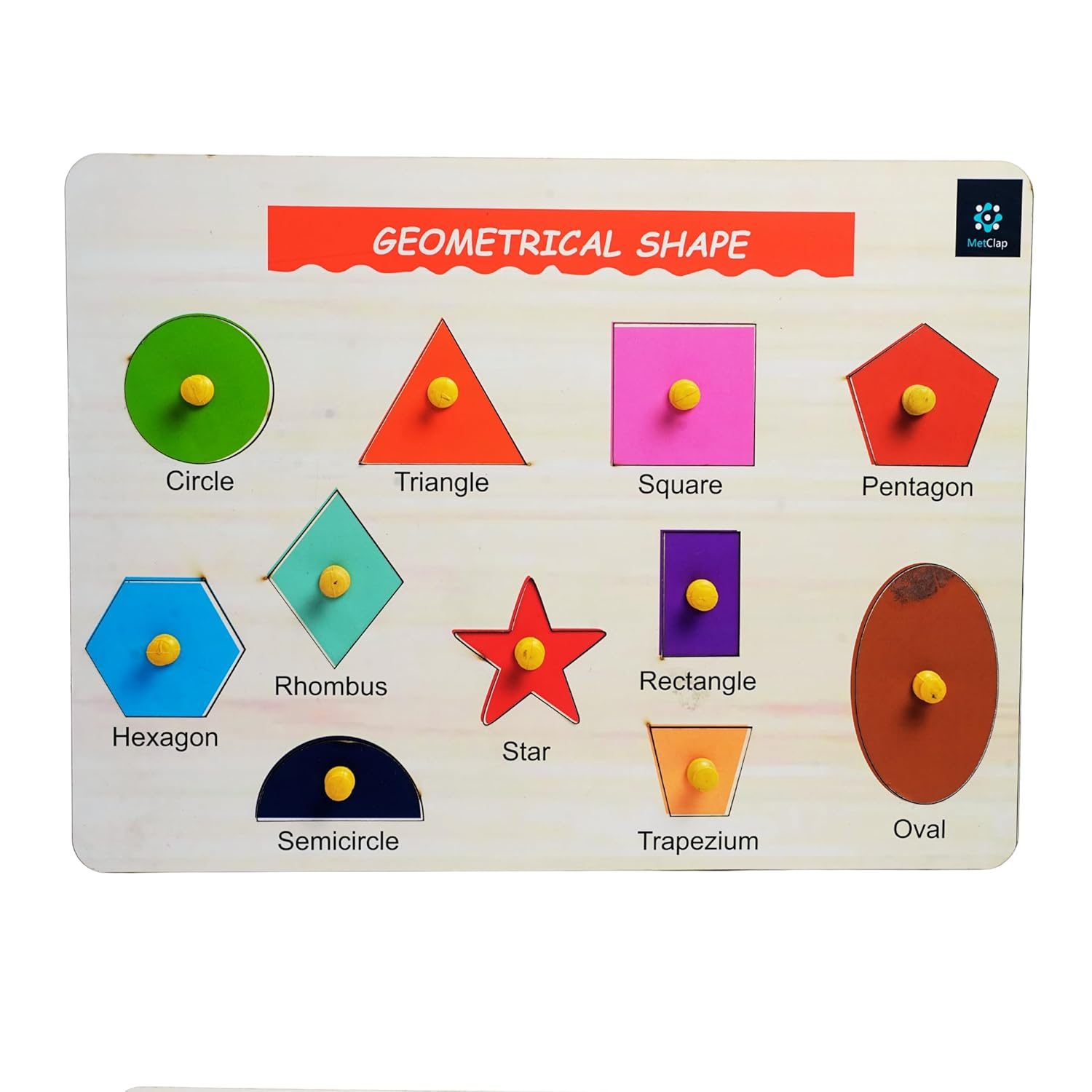 MetClap Kids Geometric Shape Learning Tray – Montessori Educational Toy for Toddlers, Colorful Wooden Puzzle Sorting Board for Early STEM Skills