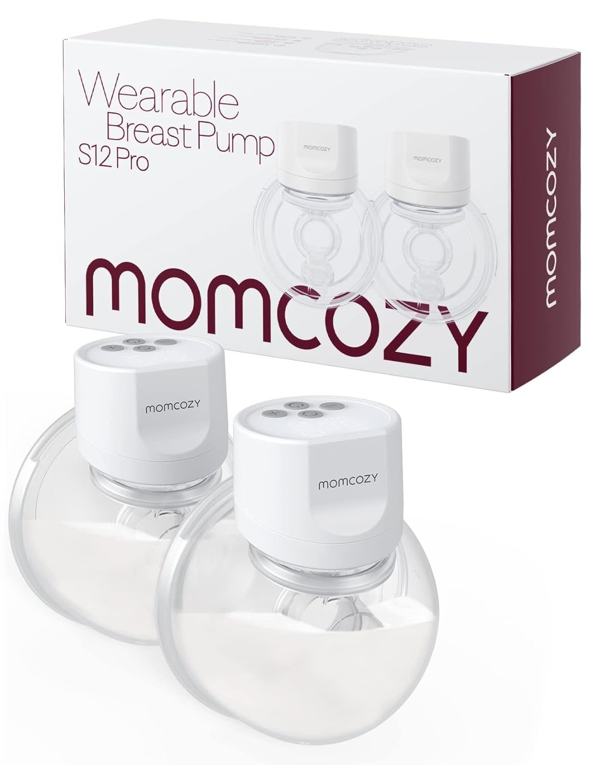 Momcozy Hands-Free Breast Pump S12 Pro, Wearable, Portable Pump with Soft Double-Sealed Flange 24mm, 3 Modes & 9 Levels Electric Breast Pump for Easy Pumping, Smart Display (2 Pack, White)