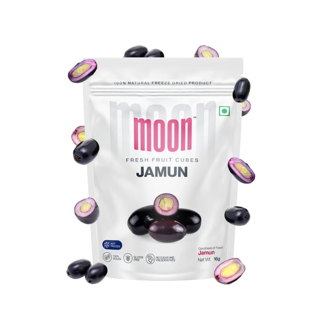 Moon Freeze Dried Jamun Cubes | Healthy Jamun Snack | 100% Natural, Vegan, No Preservatives, No Added Sugar Gluten Free Snack for Kids and Adults | (16Gm) Pack of 1