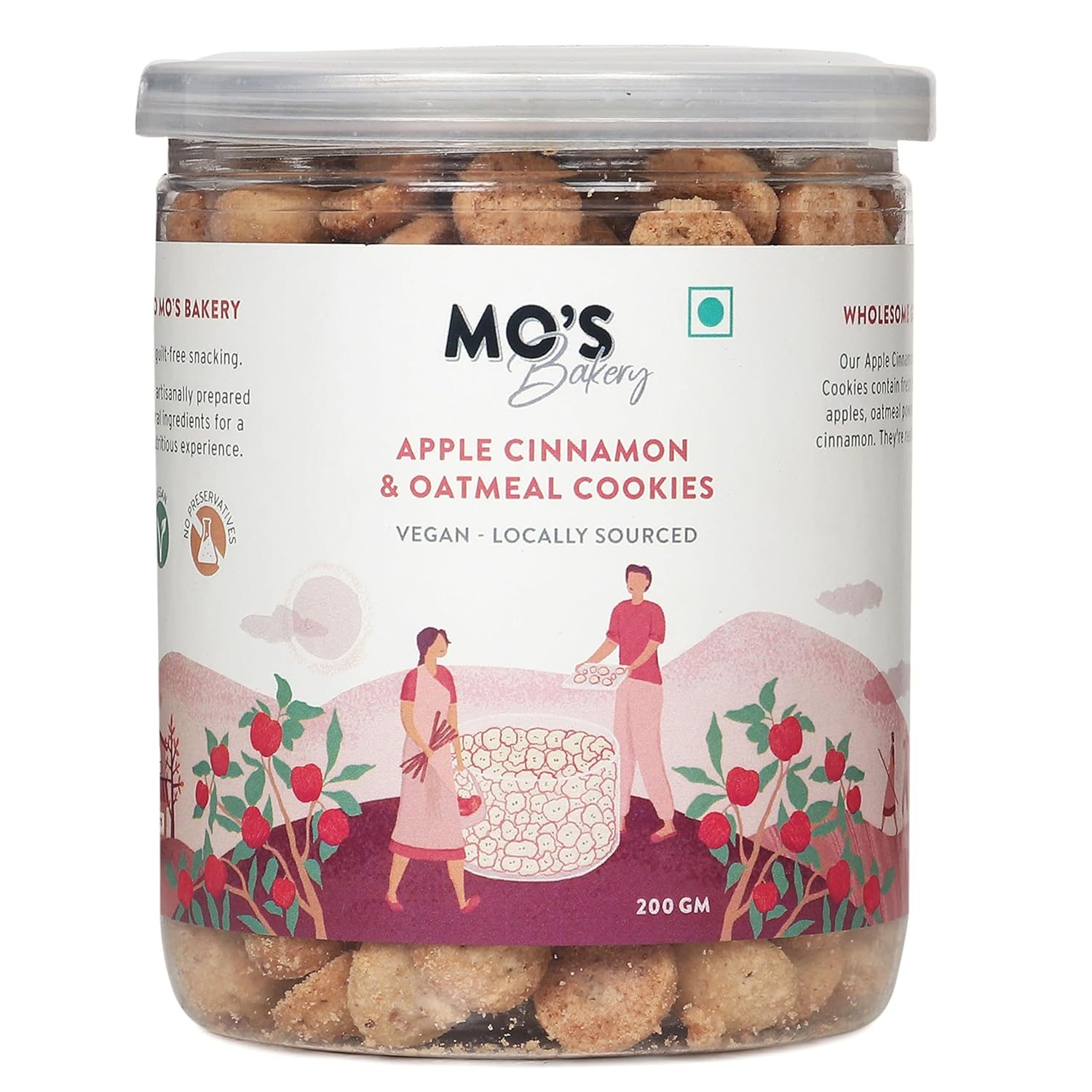 Mo’s Apple Cinnamon & Oatmeal Cookies, 200gms | Healthy Cookies | Healthy Snacks | Wholesome Snacking | Vegan, 100% Natural & Preservatives Free