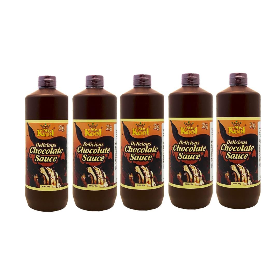 Mr. Kool Chocolate Syrup 1 kg x 5 Pack Rich Chocolate Flavour for Milkshake, Topping on Pancakes, Waffles and Ice-cream