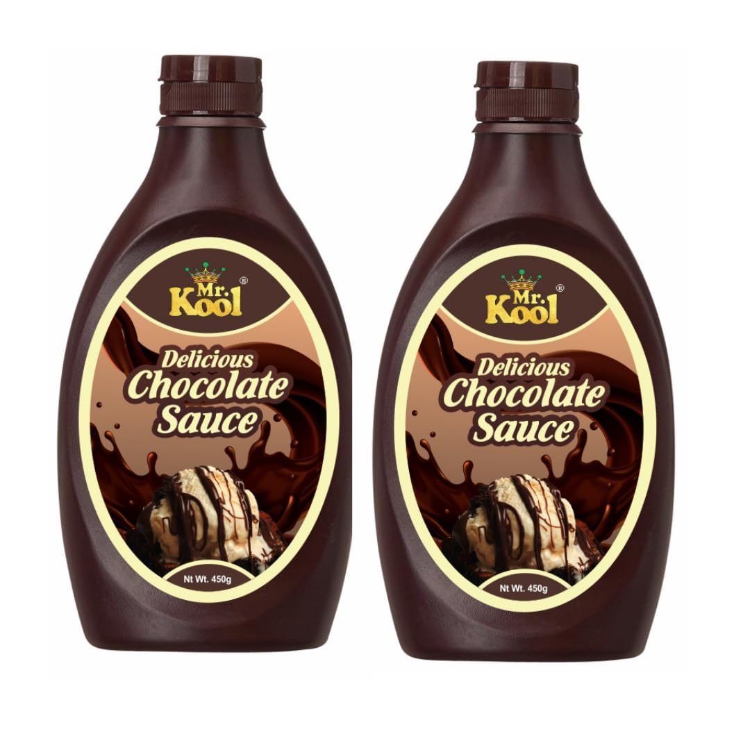 Mr. Kool Chocolate Syrup 450 gm x 2 Pack Rich Chocolate Flavour for Milkshake, Topping on Pancakes, Waffles and Ice-cream