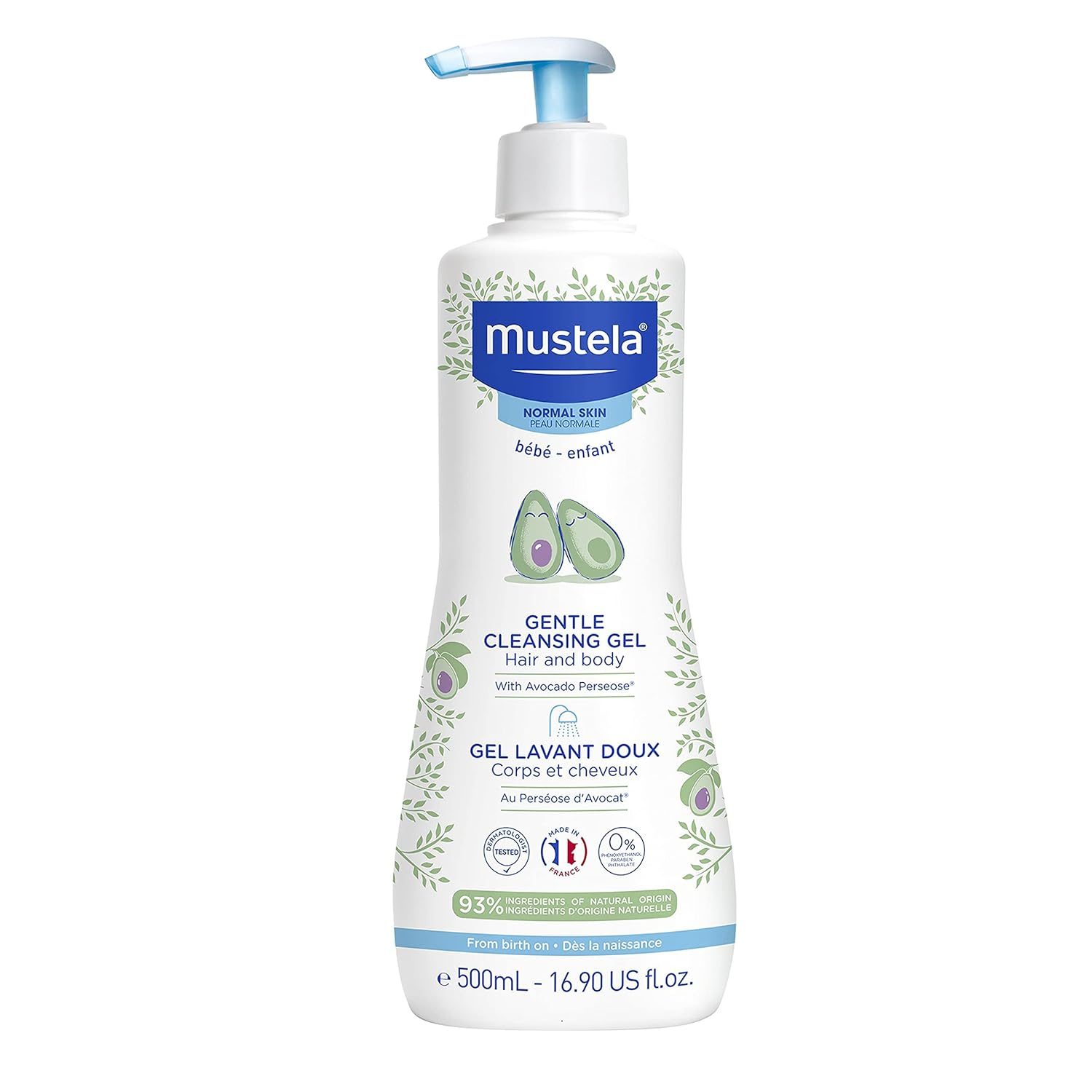 Mustela Gentle Cleansing Gel for Hair and Body – 500ml (16.90oz) – Gentle Care for Baby’s Skin and Hair