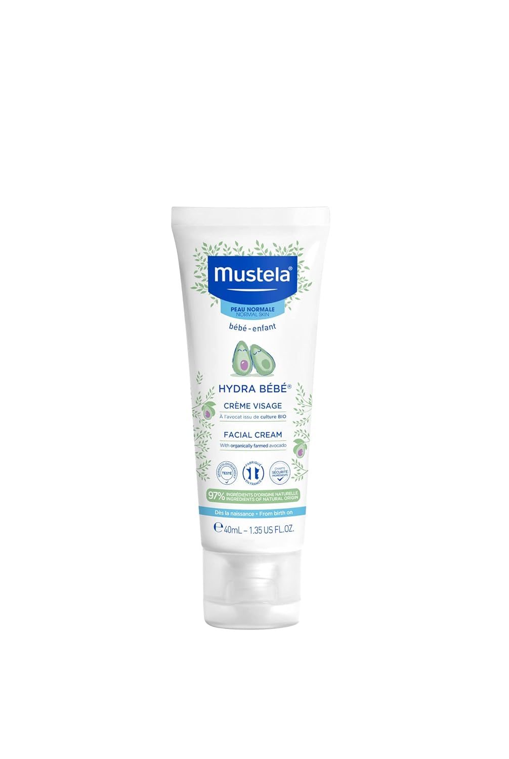 Mustela HydraBebe Facial Cream – 40ml | Nourishing Face Lotion for Normal Skin | Hypoallergenic, Long-Lasting Hydration with Sweet Almond & Jojoba Oil | Gentle Care for Newborns & Babies
