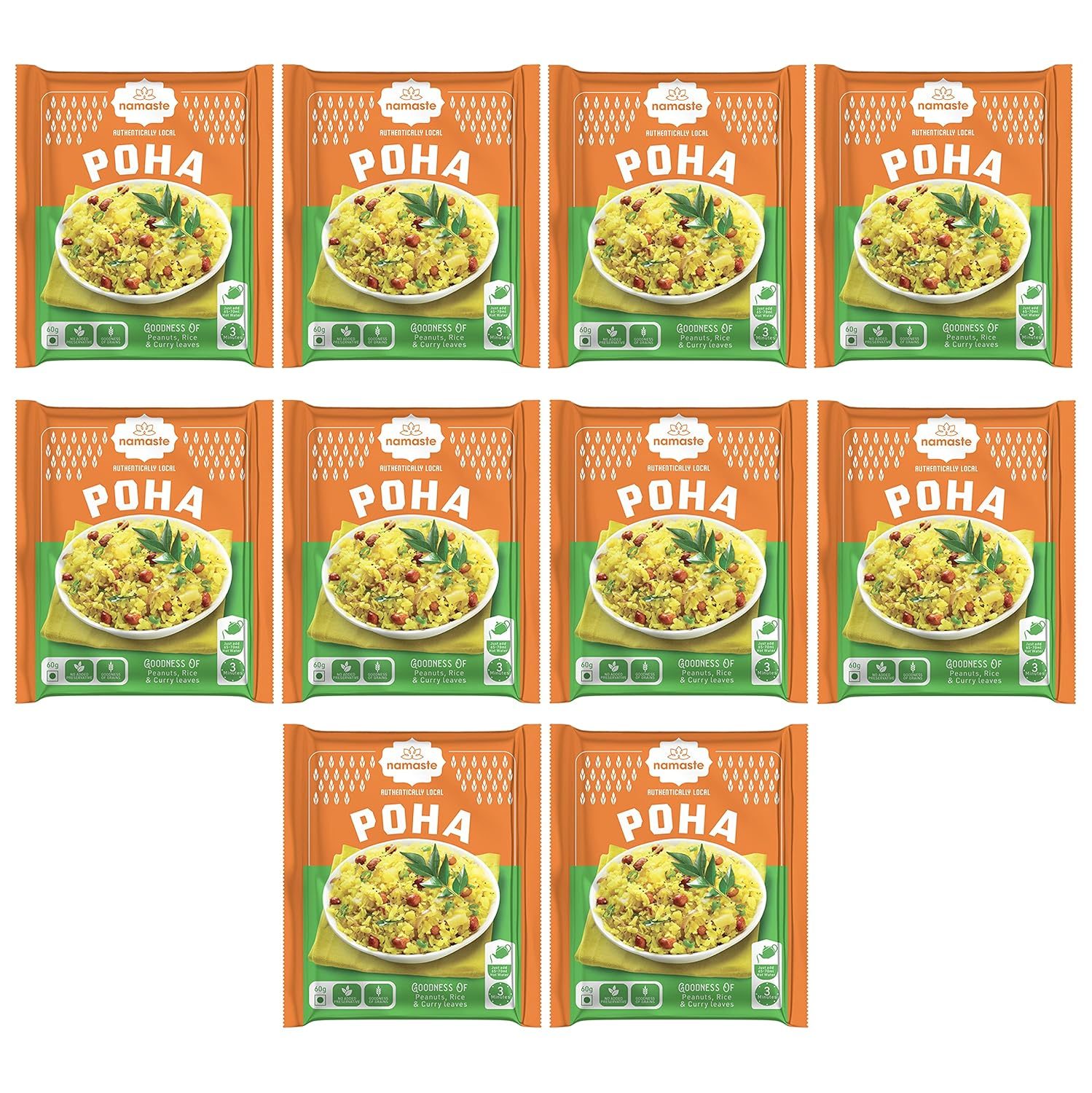 Namaste Chai Breakfast Poha, Instant Poha Mix Ready To Eat in 3 Mins, 60g X 10 Pouch