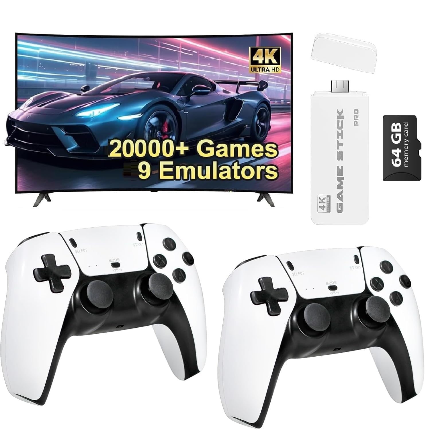 (New 2025) Wireless Video Games for TV Gaming Retro Gaming Console with Game Stick HD Game Plug & Play TV Video Game Set for 2 Player with 20,000 Games 2.4G Video Games for Kids (White)