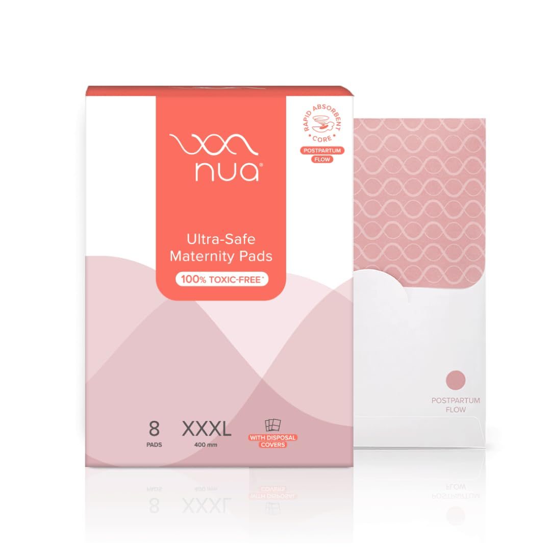 Nua Ultra-Safe Maternity Pads 400 mm XXXL | Postpartum Bleeding and Clots | Rapid Absorbent Core | Edge-to-edge Protection | Elevated Central Core | 60% Larger Absorbent Core | 60% Wider Back with Hydrophobic Leak Guards | Breathable and Super Soft Top Sheet | Safe on Skin | Convenient and Hygienic Disposal