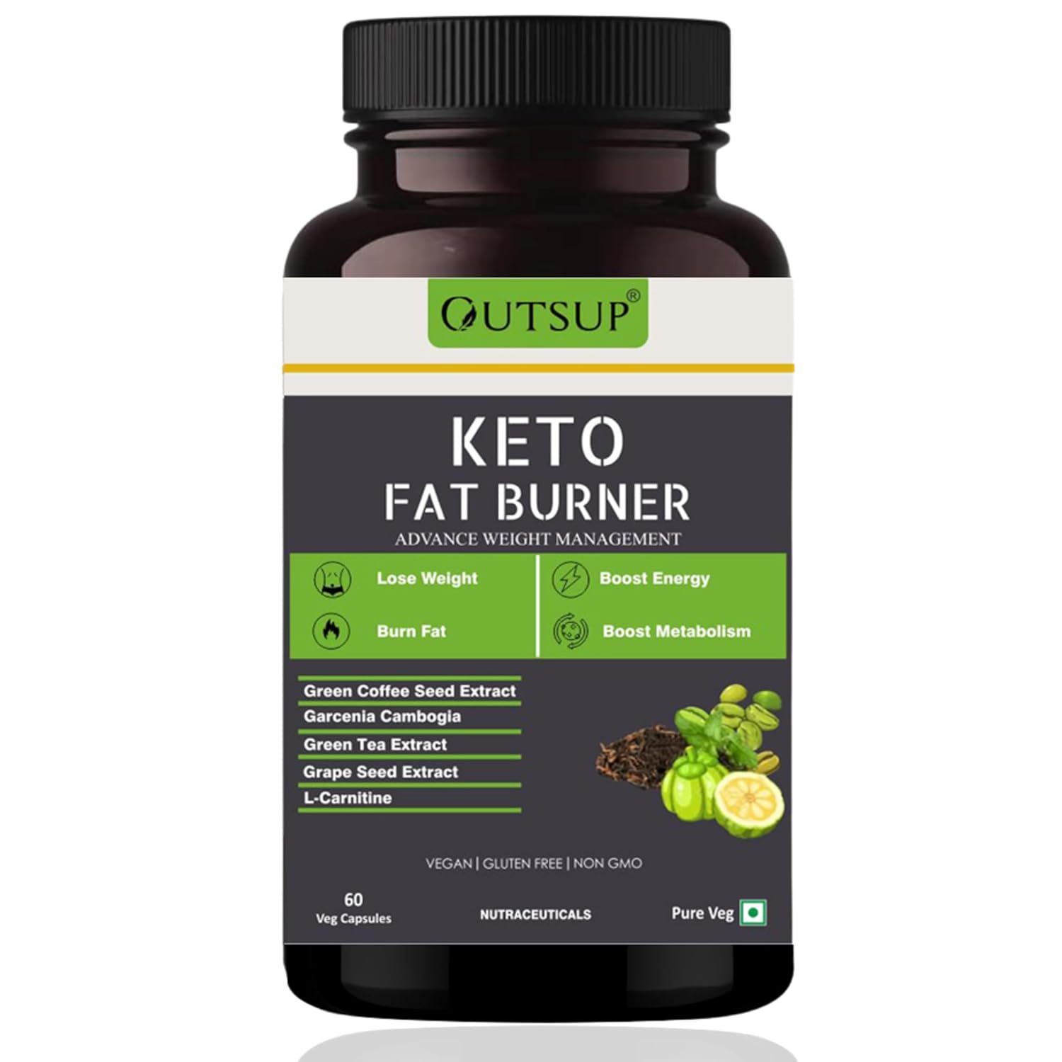 OUTSUP Keto Fat Burner 60 Caps 1000Mg, Weight Loss Supplement With Garcinia Cambogia, Green Coffee Beans , Green Tea Extract & L-Carnitine|Metabolism Booster, Fat Burner For Men & Women – Pack Of 1