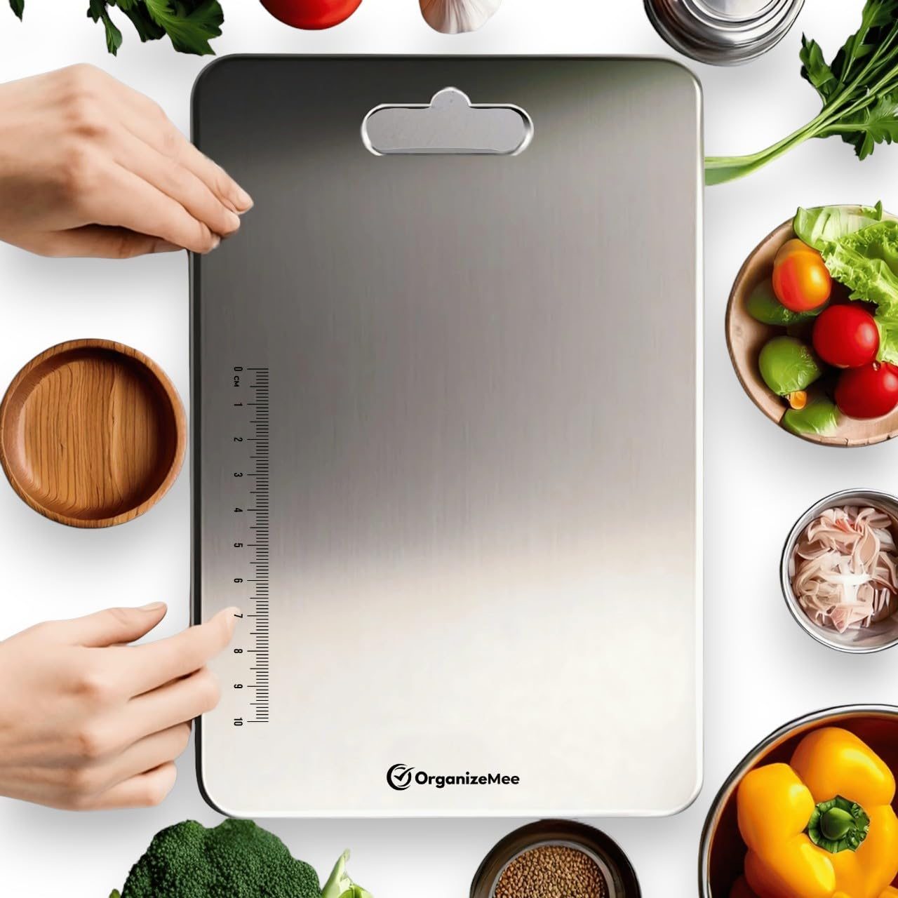 OrganizeMee Stainless Steel Cutting Chopping Board Fruit, Vegetable Kitchen Chopping, Stand Wall Mounted Hanger, (Large/36X25 Cm)