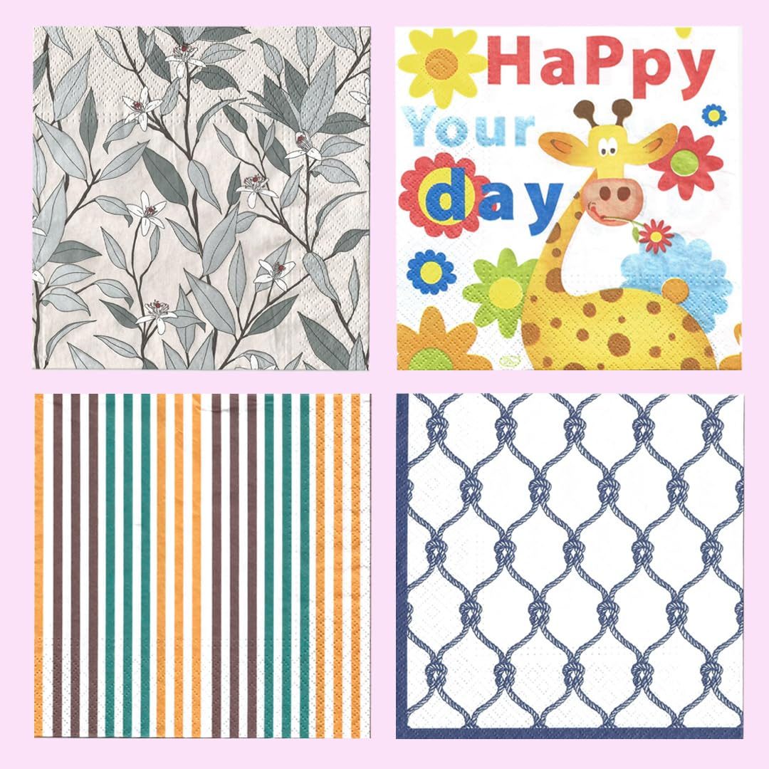 Origami 3 Ply Premium Printed Tissue Paper Napkins for Party – Pack of 4 (20 Pulls Per Pack, 80 Sheets, 33 x 33 cm)