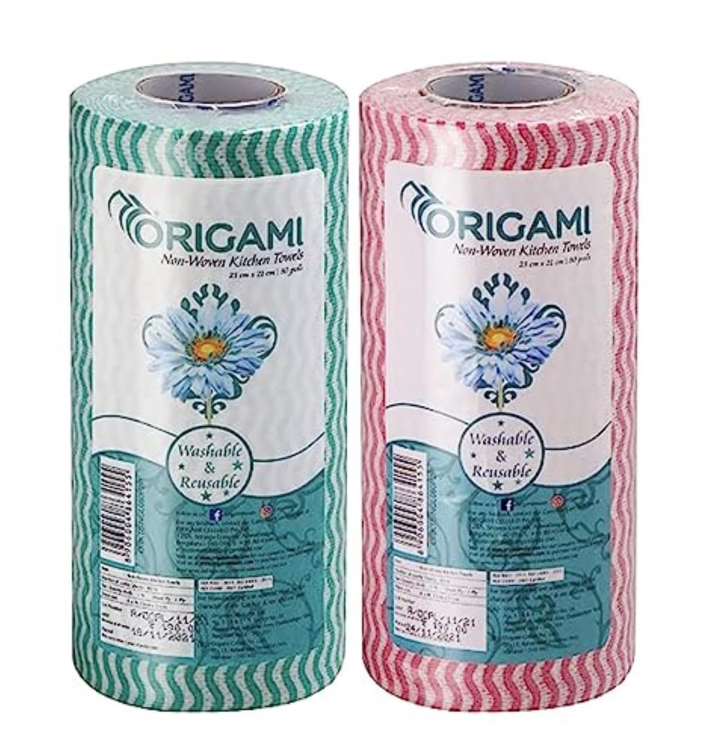 Origami Non-Woven Reusable & Washable Kitchen Towel Wipes (80 Wipes Per Roll, Total 160 Sheets)