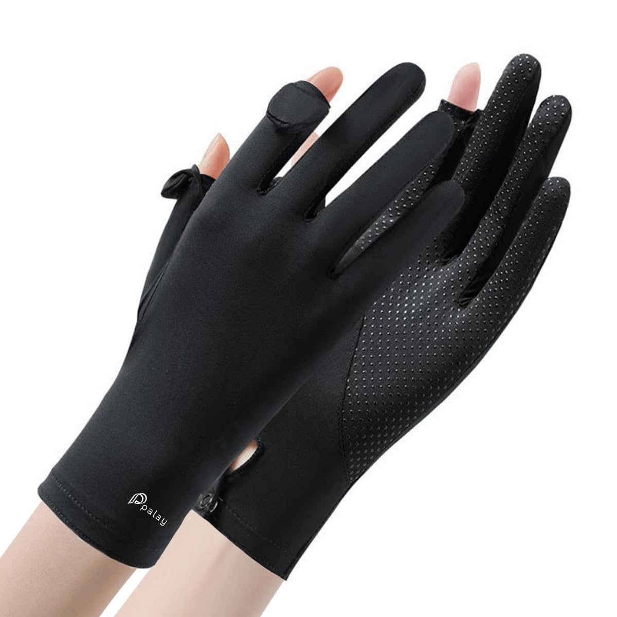 PALAY® Sun Protection Gloves for Women, Non-Slip Touch Screen Sun Gloves, Breathable Silk Cooling Gloves, Outdoor Full Finger Gloves for Cycling Driving Fishing – Black, Snap Button Closure