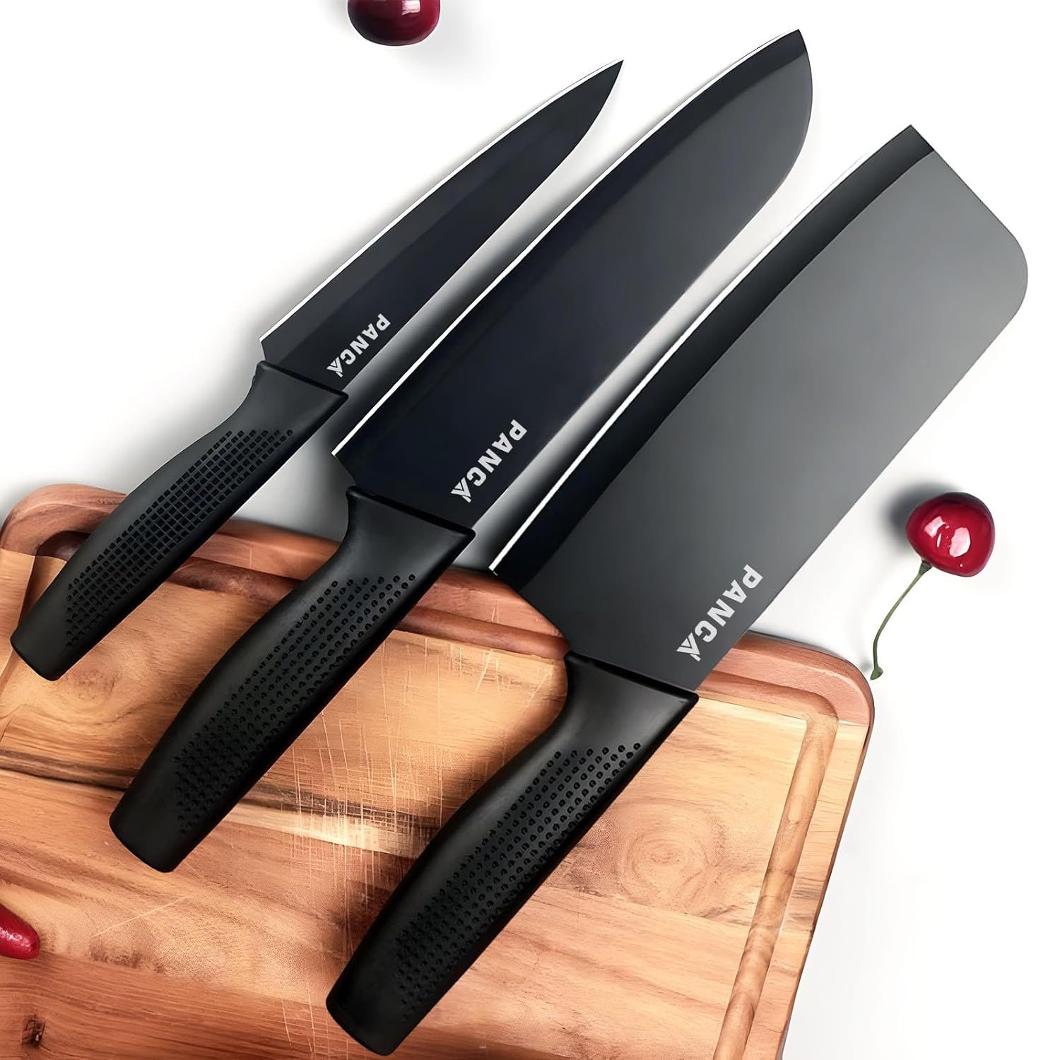 PANCA Knife Set of 3 with Cover, Stainless Steel Knives for Kitchen| Sharp Edge Cutting Chef Knifes for Chopping Vegetables, Fruits, Multipurpose Knife, Kitchen Tools(Set of 3, Black)