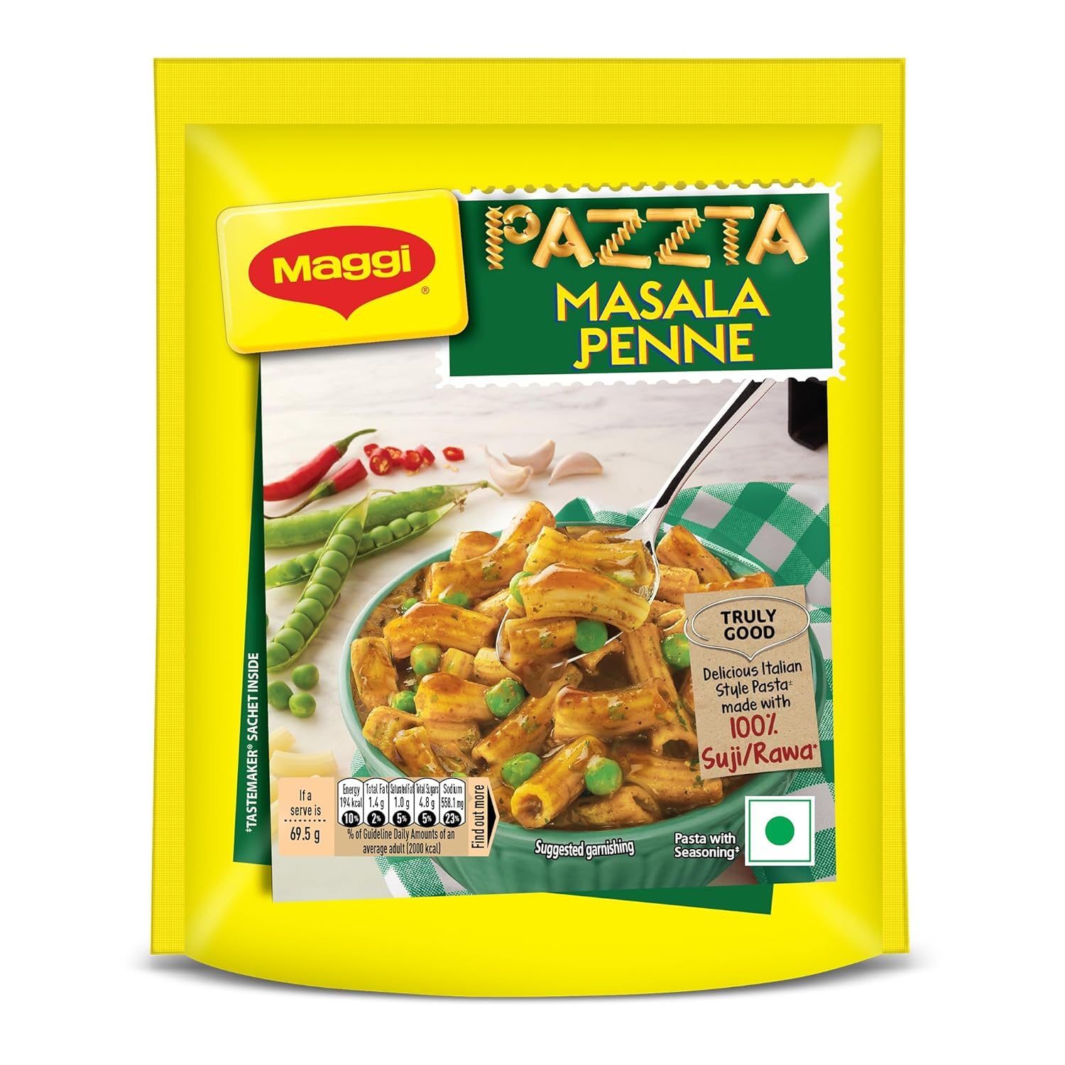 PAZZTA Maggi Masala Penne Pasta, Delicious Italian Style Instant Pasta, Made With 100% Suji & Quality Ingredients, 69.5 Gram Pouch