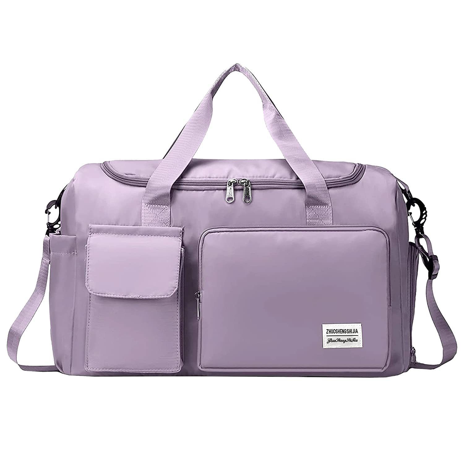 PRISHA’S ART STUDIO 44 cm Nylon Travel Duffle Bag, Ideal for Gym, Sports, and Women’s Shoulder Bag, Weekender Overnight Luggage with Wet Pocket & Shoe Compartment (Purple, 44 x 18 x 29 cm)