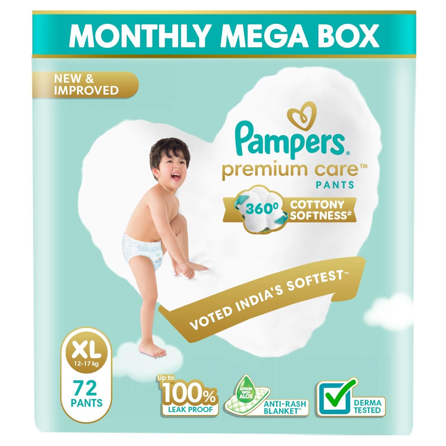 Pampers Premium Care Pants, Extra Large size baby Diapers, (XL) 72 Count,12-17kg, Softest ever Pampers Pants