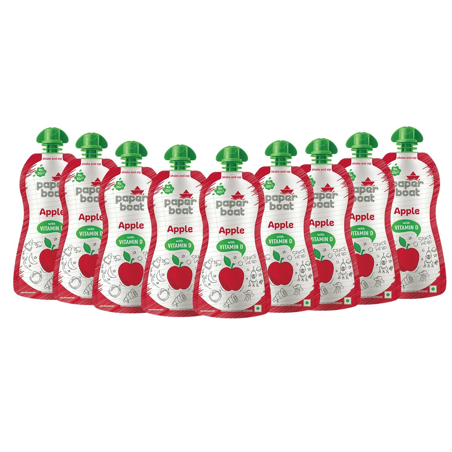 Paper Boat Apple Juice, Enriched with Vitamin D, No added Preservaties and Colours (Pack of 9, 150ml Each)