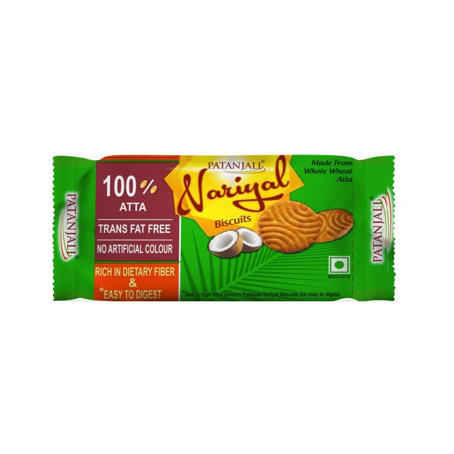 Patanjali Nariyal Biscuits, 75 G – Contains Wheat, Milk, Soy, Sulphite, Coconut