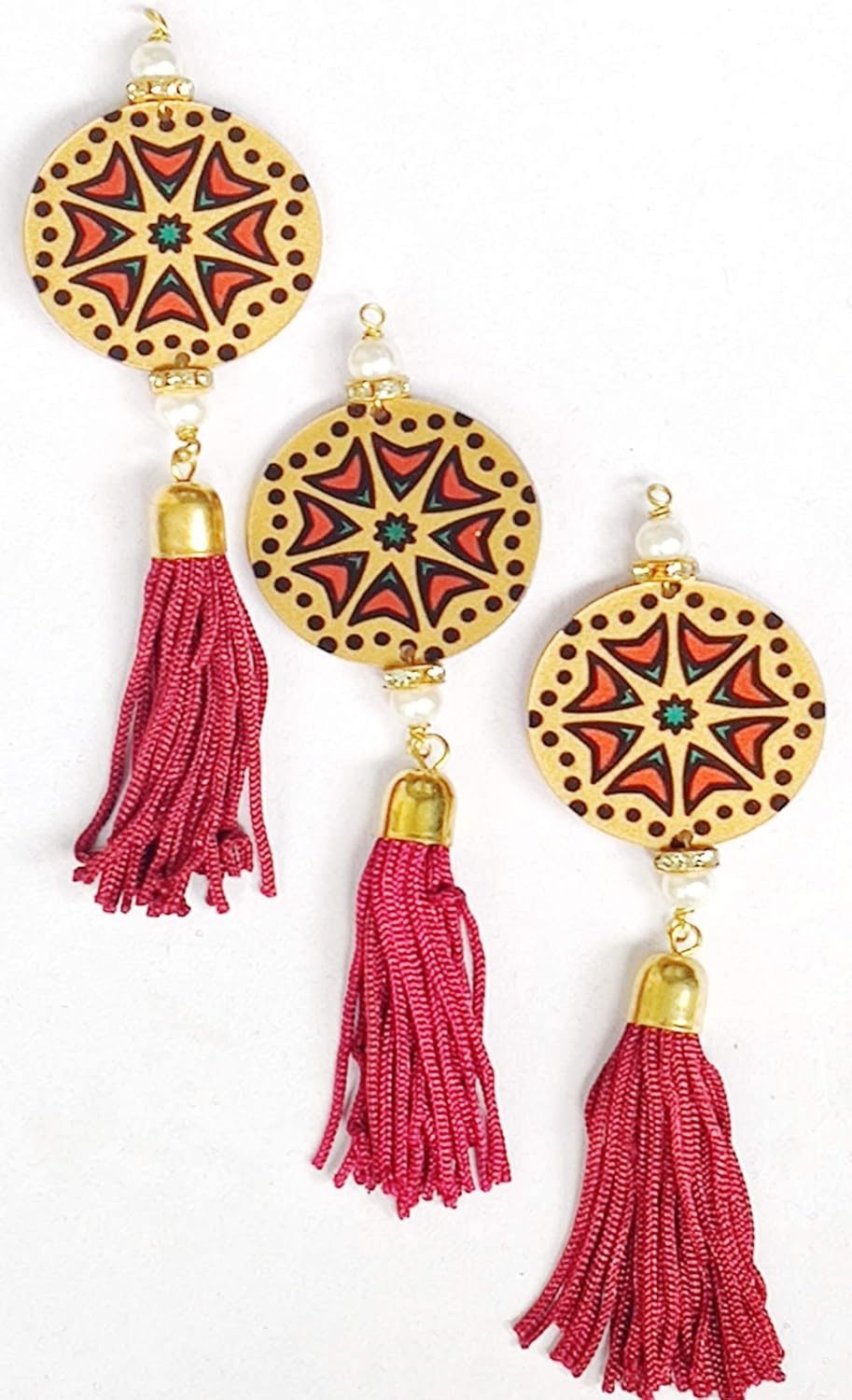 Paushak Boutique Designer Maroon & Wooden Thread Tassel Button (Piece of 3)