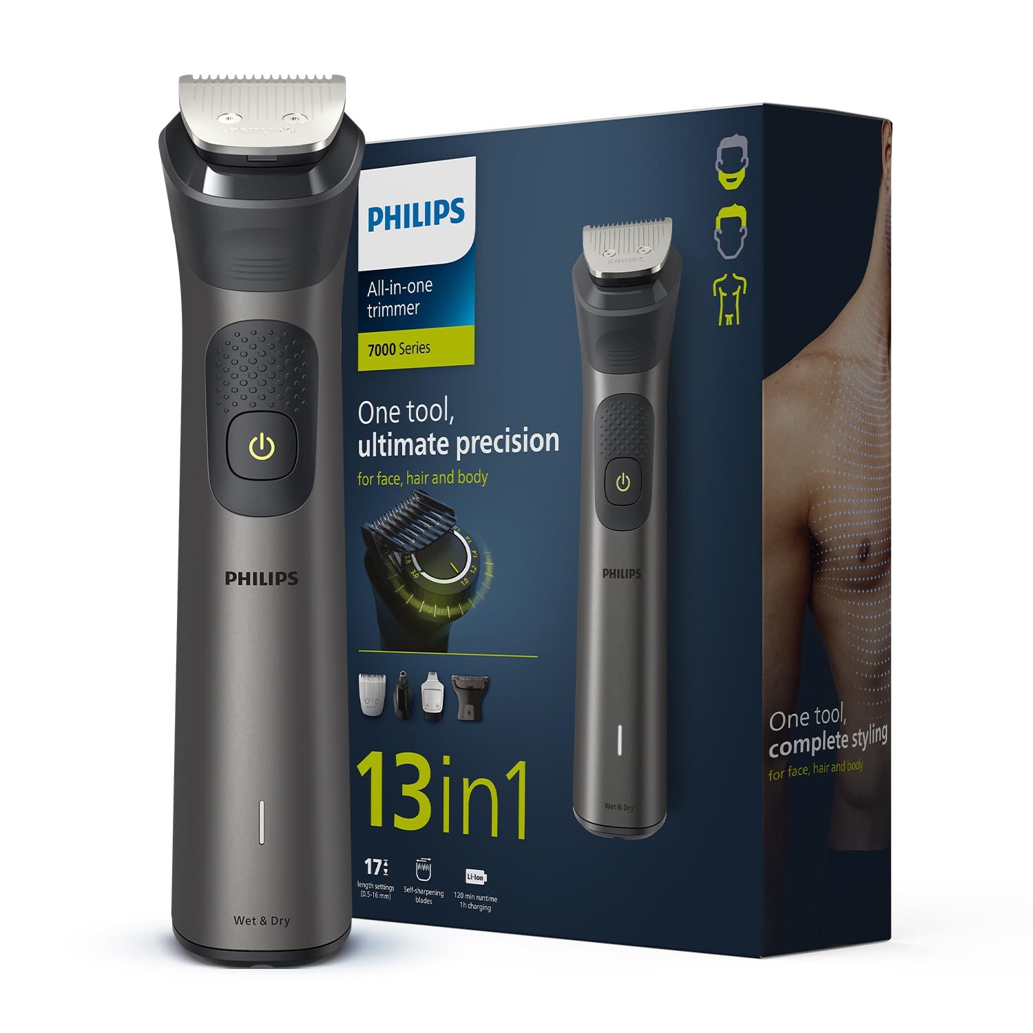 Philips India’s No.1 Men’s Trimmer| Patented Twin Trim Blades I Precision Trimming, 13-in-1 Modern Man Kit -Face, Body & Private Parts 2 Year Warranty I120Min Runtime I 5 min Quick Charge MG7920/65