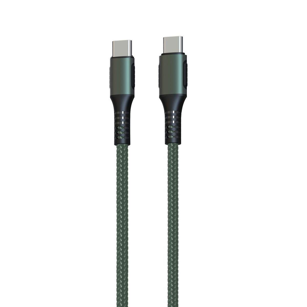 Portronics Konnect C Square 18W POR-1065 Type-C to Type-C 1.2M Type C Devices USB Cable with Power Delivery & 3A Quick Charge Support, Nylon Braided for All Type-C Devices, Green