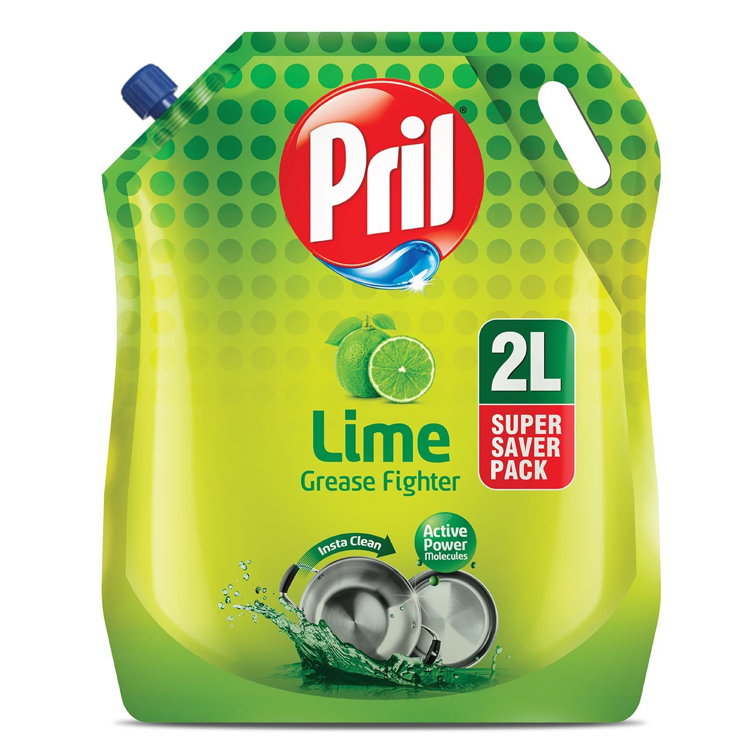 Pril Lime Liquid Dishwash Gel – 2 Litre Pouch | Dish Cleaning Liquid Gel with German Technology – Active Power Molecules Leaves No Residue, Grease Cleaner For All Types of Utensils