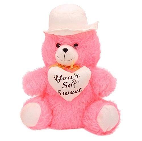 Puku Traders Pink in White Cap Soft Toy for Kids, Girls & Children Gifting Playing Teddy Bear Loveable & Huggable in Size of 30 cm Long
