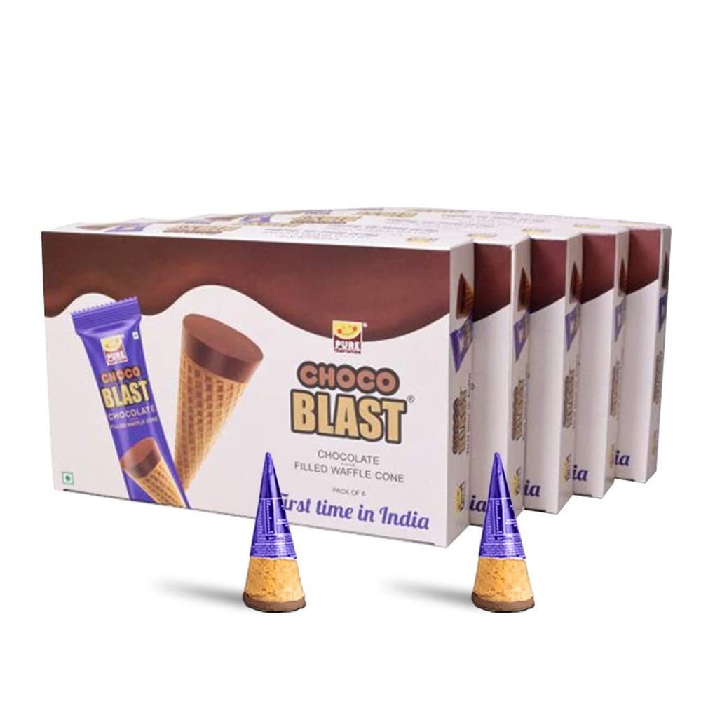 Pure Temptation ChocoBlast® Premium Delicious Chocolate Flavoured Choco Fills Waffle Cones – Chocolate Gift Box – Pack of 5 (Each box contains 6 Pcs)