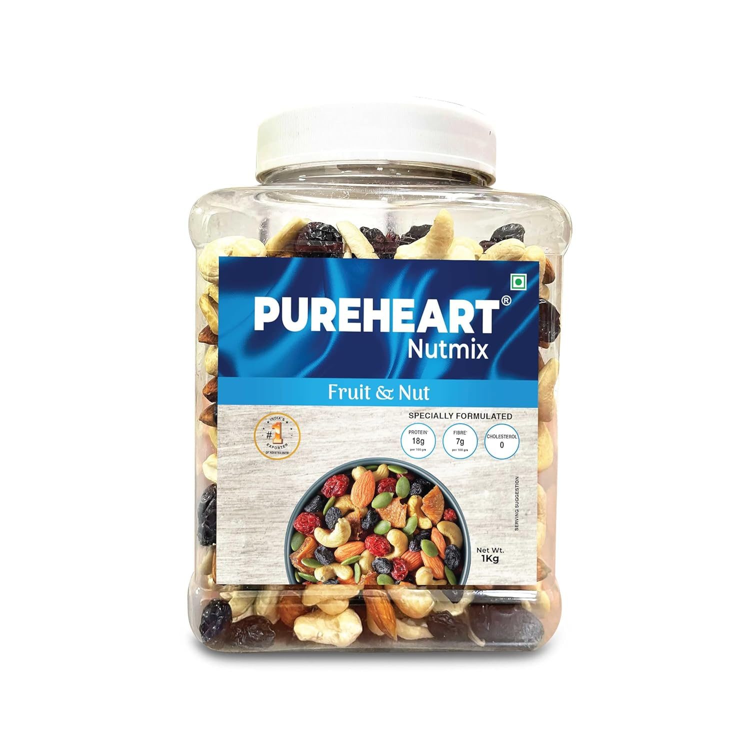 Pureheart Nutmix Fruit & Nuts (1 kg) Natural Premium Mix Nuts (Cashews, Almonds, Raisins, Cranberries) Delicious & Crunchy Dry Fruits Panchmeva – Reseable Jar
