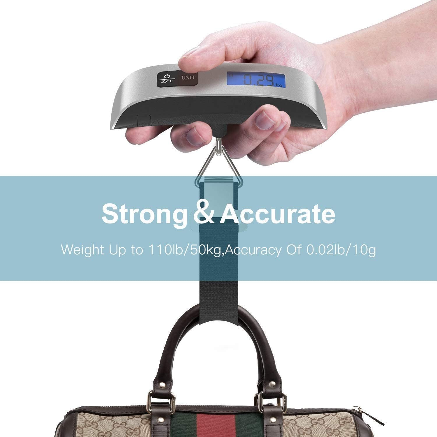 QONETIC Weight Machine For Luggage, Weighing Scale For Luggage Up To 50 Kg, Digital Luggage Scale With LCD, Mini Portable Metal Scale, Travel Weighing Scale For Bags, Flight Luggage Scale (DS.021)