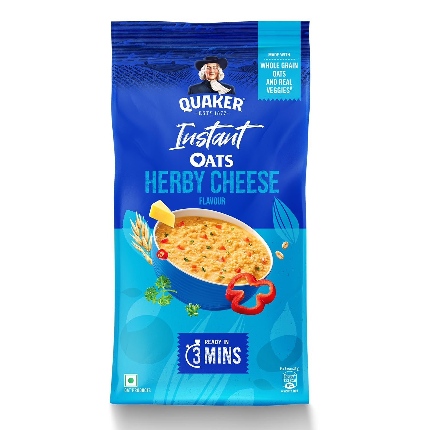 Quaker Instant Oats 400g, Herby Cheese flavour, Made with Wholegrain oats, Ready in 3 min, Source of Protein & Fibre, Delicious Snack, Nutritious Oats