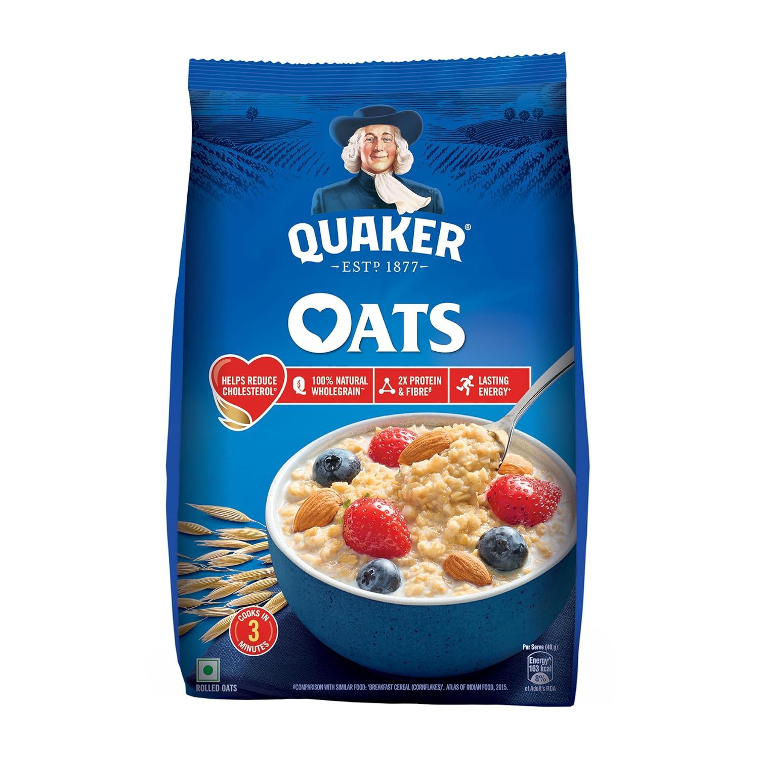 Quaker Oats 2kg | Rolled Oats | 100% Natural Wholegrain | Nutritious Breakfast Cereals | Porridge | Easy to Cook