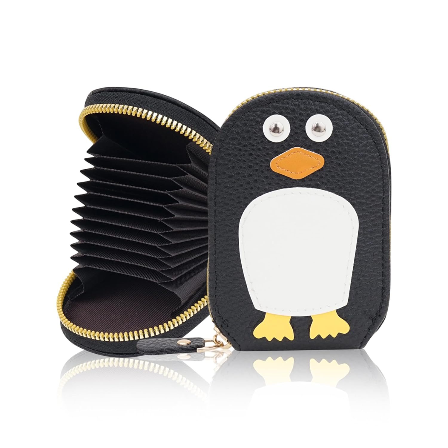 RIAvel Card Holder Wallet for Women – Cute Penguin Designed Girls Wallet | 11 Card Slots Slim Wallet, Faux Leather Small Purse with Zipper, Easy to Fit in Pocket & Bag | Perfect Gifts for Woman- Black