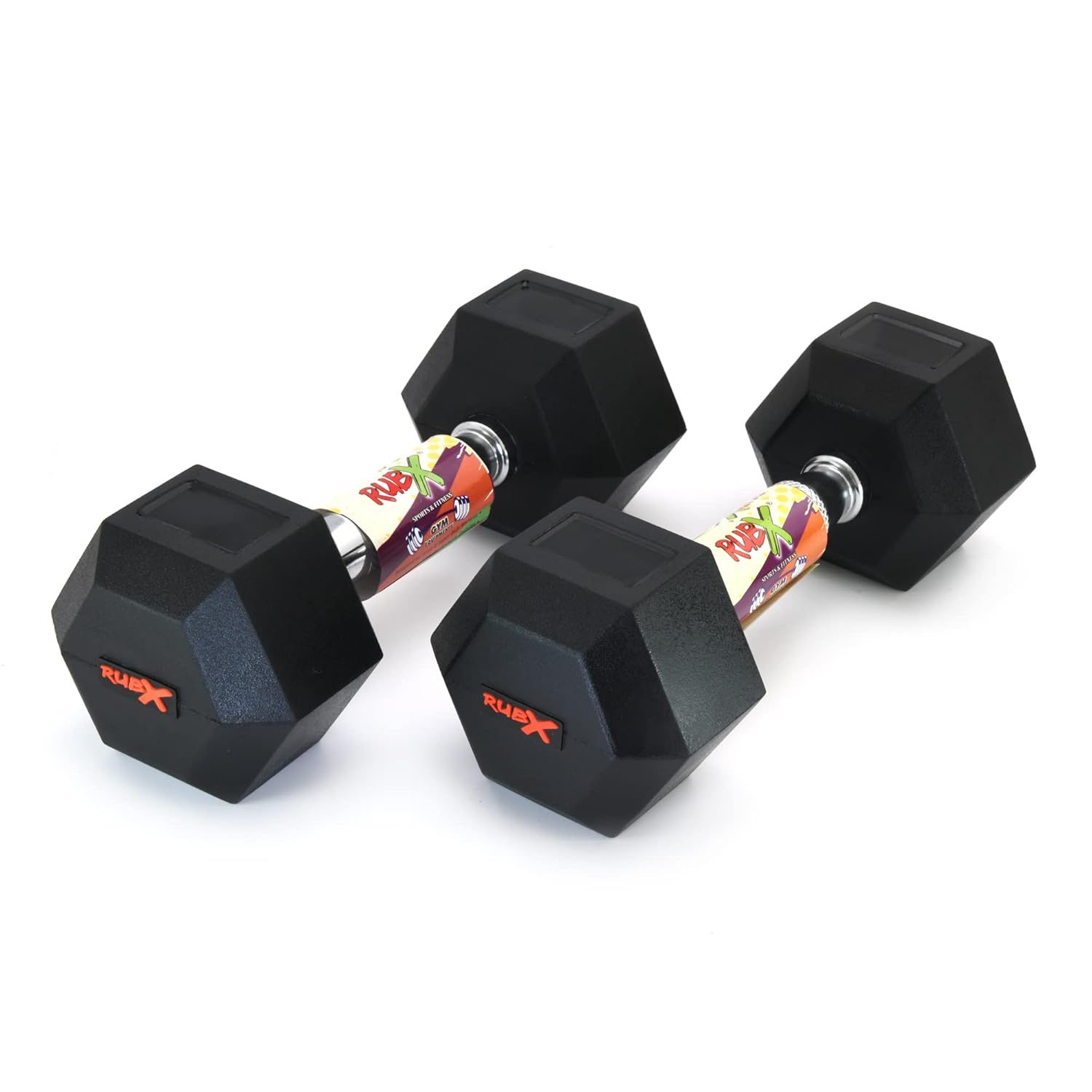 RUBX Rubber Coated Professional Exercise Hex Dumbbells (Pack of Two) 2.5 Kg x 2pc (Total = 5 kg)