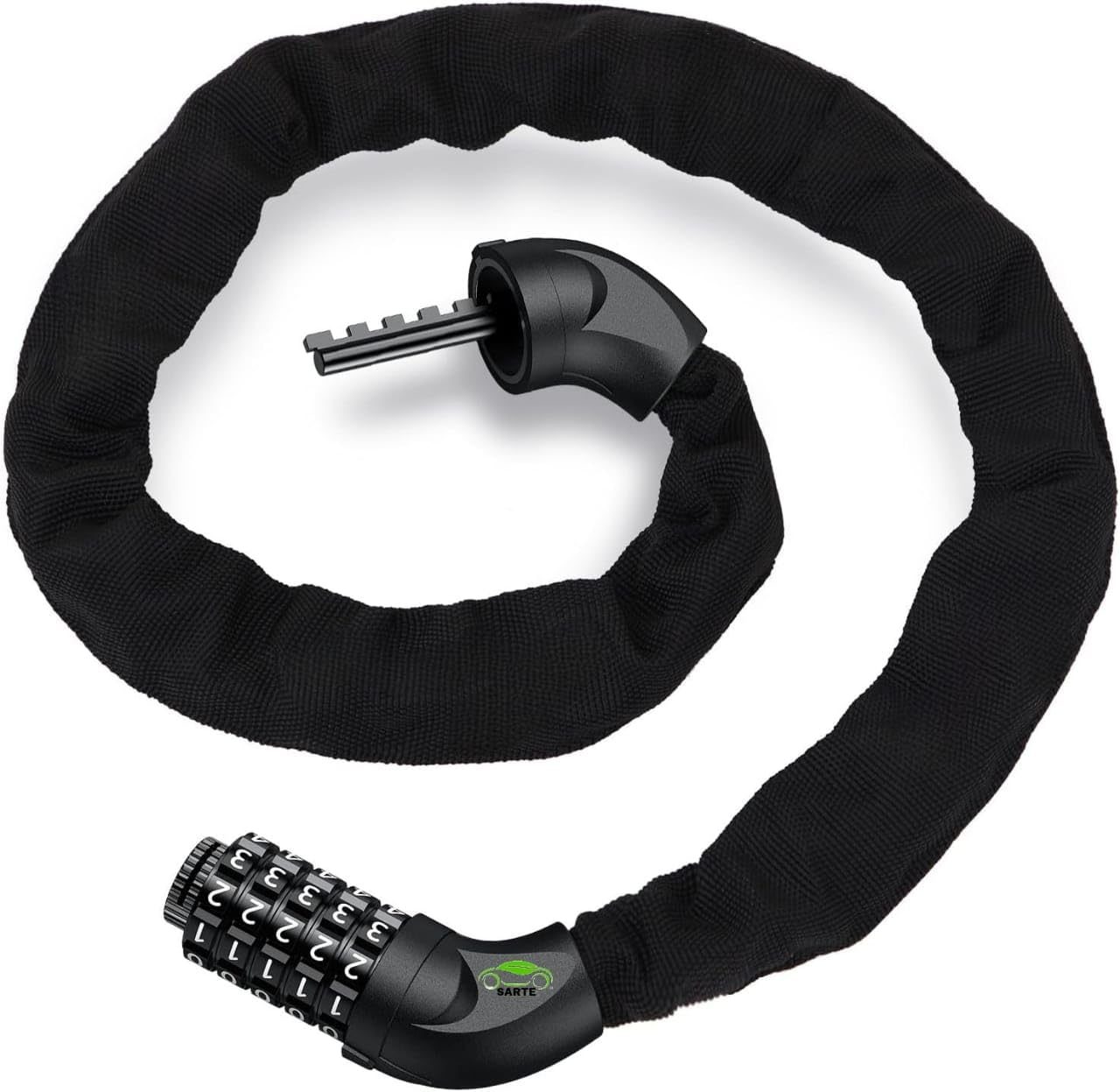 SARTE Chain Lock for Cycle 5-Digit Resettable Bike Helmet Lock Hard Steel Chain Lock for Bike Heavy Duty Cycle Locks for Bicycle with Protective Cloth Sleeve Bike Safety Lock 3.2 FT Long 8mm Thicker